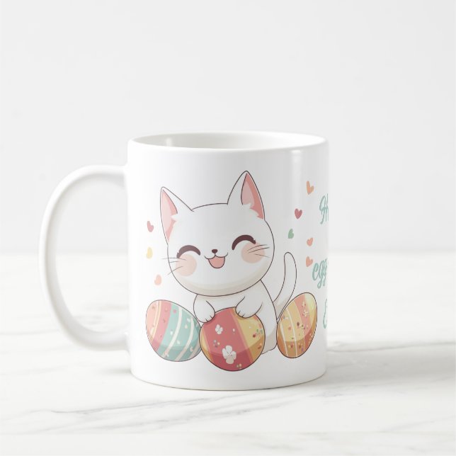 Kawaii Cat Easter Mug with Eggs – Cat Lovers Gift (Left)