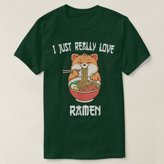 Kawaii cat eat ramen Japanese Anime Noodles  T-Shirt (Design Front)
