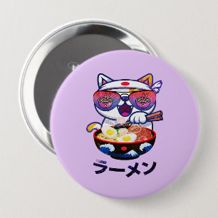 Kawaii Cat Eating Ramen – Cute Japanese Noodles 10 Cm Round Badge