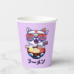 Kawaii Cat Eating Ramen – Cute Japanese Noodles Paper Cups