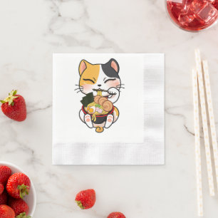 Kawaii Cat Eating Ramen Japanese Food Pet Lover Napkin