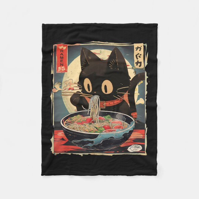 Kawaii Cat Eating Ramen Noodles Anime Gift Girls T Fleece Blanket (Front)