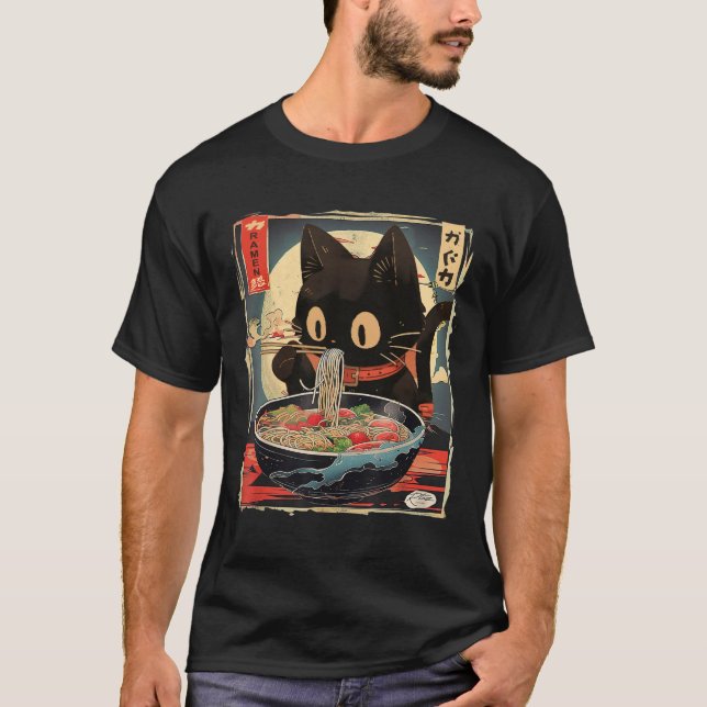 Kawaii Cat Eating Ramen Noodles Anime Gift Girls T T-Shirt (Front)