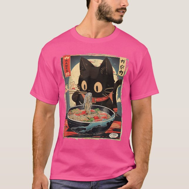 Kawaii Cat Eating Ramen Noodles Anime Gift Girlsee T-Shirt (Front)