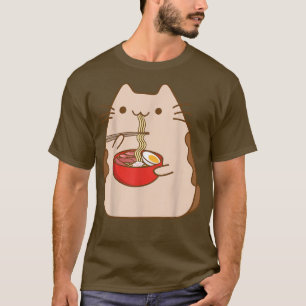 Kawaii Cat Eating Ramen Noodles  Cute Anime Kitten T-Shirt