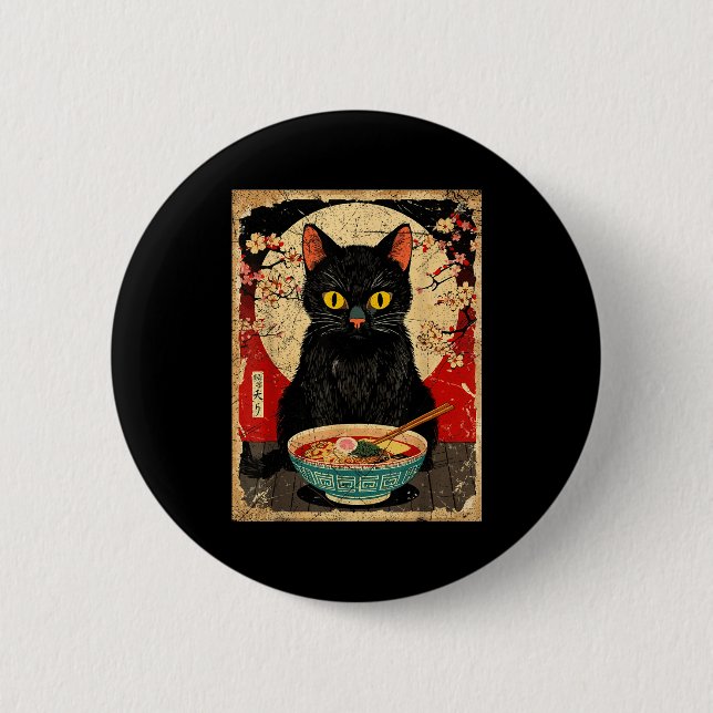 Kawaii Cat Eating Ramen Noodles Funny Anime Gift G 6 Cm Round Badge (Front)
