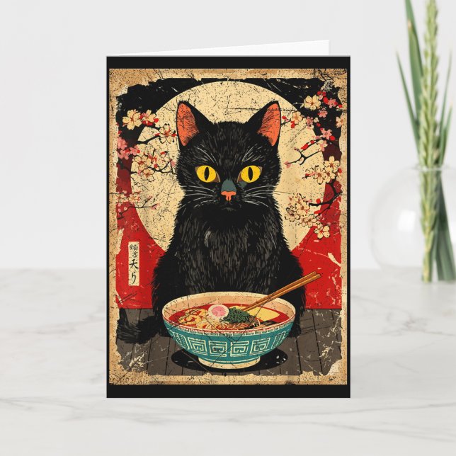 Kawaii Cat Eating Ramen Noodles Funny Anime Gift G Card (Front)