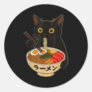 Kawaii Cat Eating Ramen Noodles Funny Anime Gift G Classic Round Sticker