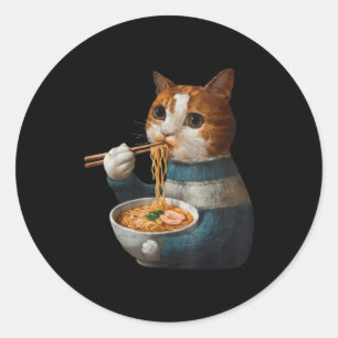 Kawaii Cat Eating Ramen Noodles Funny Anime Gift G Classic Round Sticker
