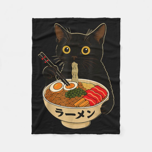 Kawaii Cat Eating Ramen Noodles Funny Anime Gift G Fleece Blanket (Front)