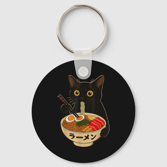 Kawaii Cat Eating Ramen Noodles Funny Anime Gift G Key Ring (Front)