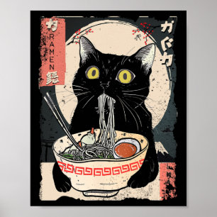 Kawaii Cat Eating Ramen Noodles Funny Anime Gift G Poster