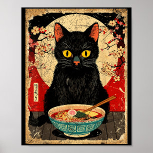 Kawaii Cat Eating Ramen Noodles Funny Anime Gift G Poster