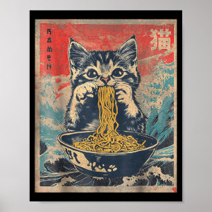 Kawaii Cat Eating Ramen Noodles Funny Anime Gift G Poster