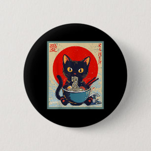 Kawaii Cat Eating Ramen Noodles Funny Anime Girls 6 Cm Round Badge