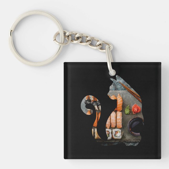 Kawaii Cat Eating Ramen Noodles Japanese Food Anim Key Ring (Front)