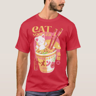 Kawaii Cat Eating Ramen Noodles Japanese Food Anim T-Shirt