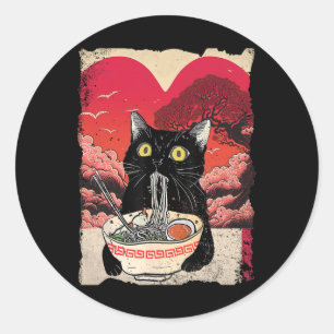 Kawaii Cat Eating Ramen Noodles Ramen Is My Valent Classic Round Sticker