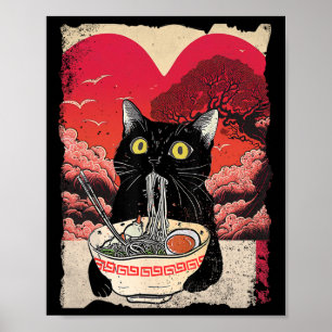 Kawaii Cat Eating Ramen Noodles Ramen Is My Valent Poster