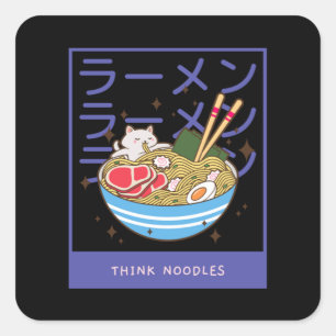Kawaii Cat Eating Spaghetti 40 Square Sticker