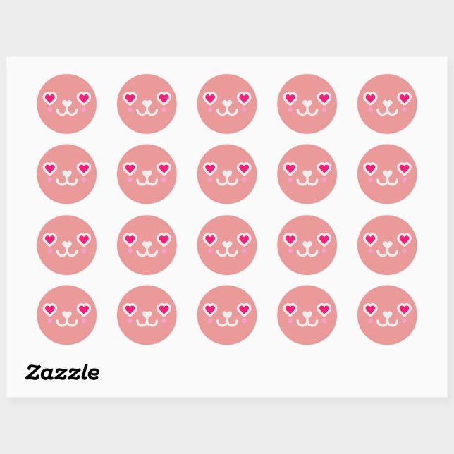Kawaii cat face  - pink white classic round sticker (Sheet)
