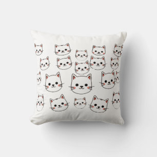 Kawaii Cat Faces – Cute Minimalist Cartoon Pattern Cushion