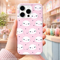 Kawaii Cat Faces with Hearts – Cute Pink Pattern
