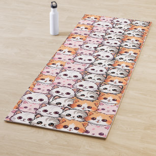 Kawaii Cat feline Kitten pet face doodle print pat Yoga Mat
