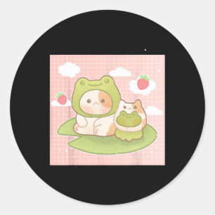 Kawaii Cat Frog Strawberry Retro 90s Cottagecore A Classic Round Sticker