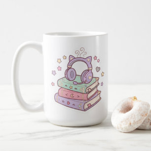 Kawaii Cat Headphone Magic Books Mug