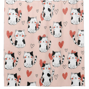 Kawaii Cat & Hearts Valentine Pattern (11) Shower Curtain