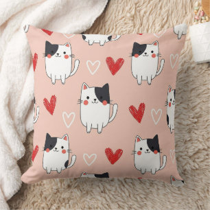 Kawaii Cat & Hearts Valentine Pattern (1) Cushion
