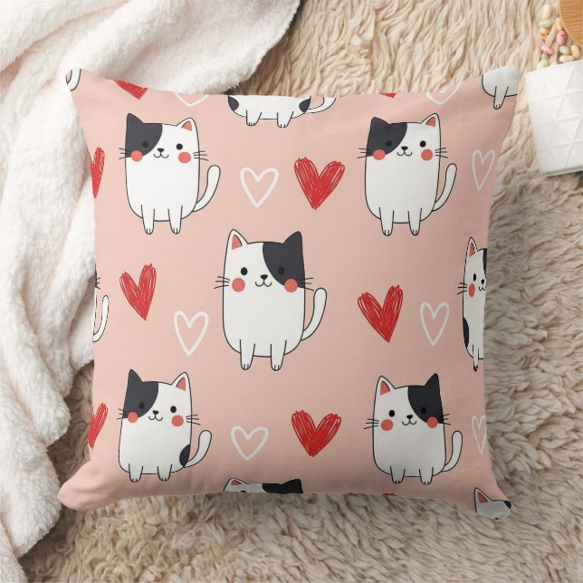 Kawaii Cat & Hearts Valentine Pattern (1) Cushion (Blanket)