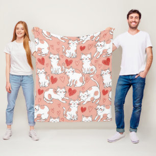 Kawaii Cat & Hearts Valentine Pattern (4) Fleece Blanket