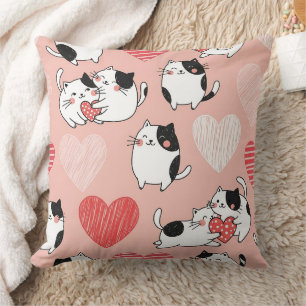 Kawaii Cat & Hearts Valentine Pattern (6) Cushion