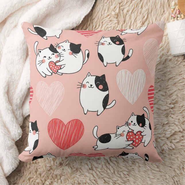 Kawaii Cat & Hearts Valentine Pattern (6) Cushion (Blanket)