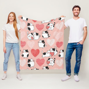 Kawaii Cat & Hearts Valentine Pattern (6) Fleece Blanket