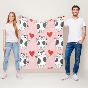 Kawaii Cat & Hearts Valentine Pattern (9) Fleece Blanket