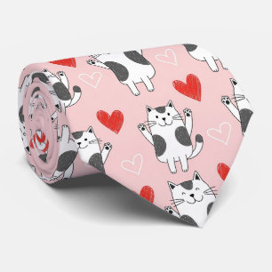 Kawaii Cat & Hearts Valentine Pattern (9) Tie