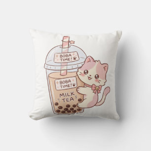 Kawaii Cat Hugging Bubble Milk Tea Cute Boba Tea Cushion