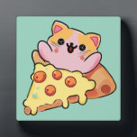 Kawaii Cat Hugging Pepperoni Pizza Cartoon Plaque<br><div class="desc">cute cat,  art , pizza lover gift kawaii food funny kitten cartoon pepperoni pizza slice food humor cat mom gift anime style animal happy vibes food art</div>