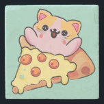 Kawaii Cat Hugging Pepperoni Pizza Cartoon Stone Coaster<br><div class="desc">cute cat,  art , pizza lover gift kawaii food funny kitten cartoon pepperoni pizza slice food humor cat mom gift anime style animal happy vibes food art</div>