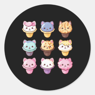 Kawaii Cat Ice Cream Sweets Food Lover  Classic Round Sticker
