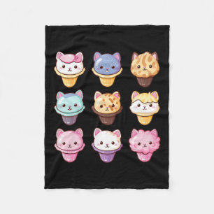 Kawaii Cat Ice Cream Sweets Food Lover Fleece Blanket