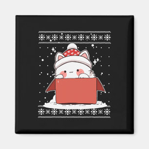Kawaii Cat In A Box Christmas Cute Anime Teens Kid Magnet