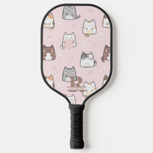 Kawaii Cat in a Pink Background Pickleball Paddle