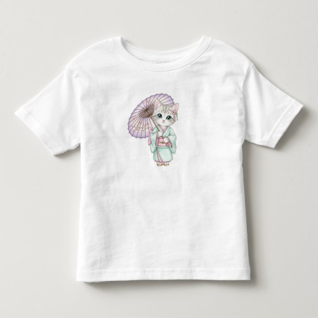  Kawaii Cat in  Kimono, by Natasha Us   Toddler T-Shirt (Front)