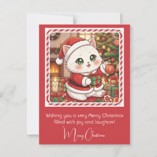 Kawaii Cat in Santa Suit Christmas Postcard