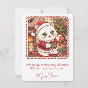 Kawaii Cat in Santa Suit Christmas Postcard