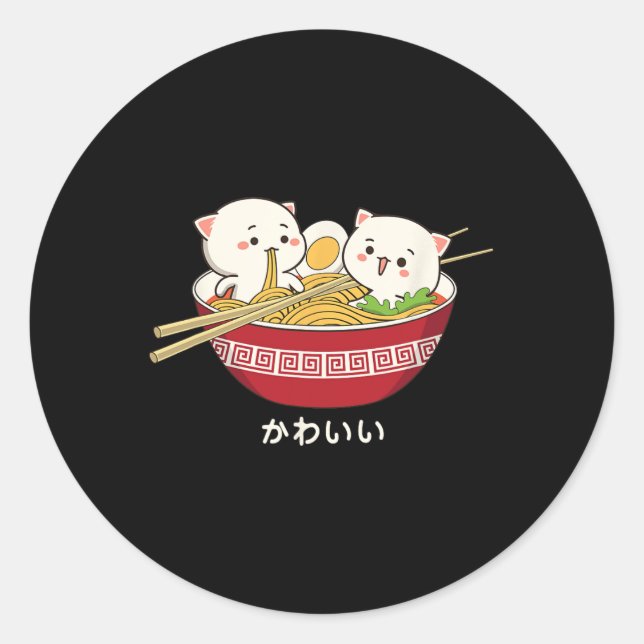 Kawaii Cat Japanese Tokyo Anime Cat Ramen T Shirt  Classic Round Sticker (Front)